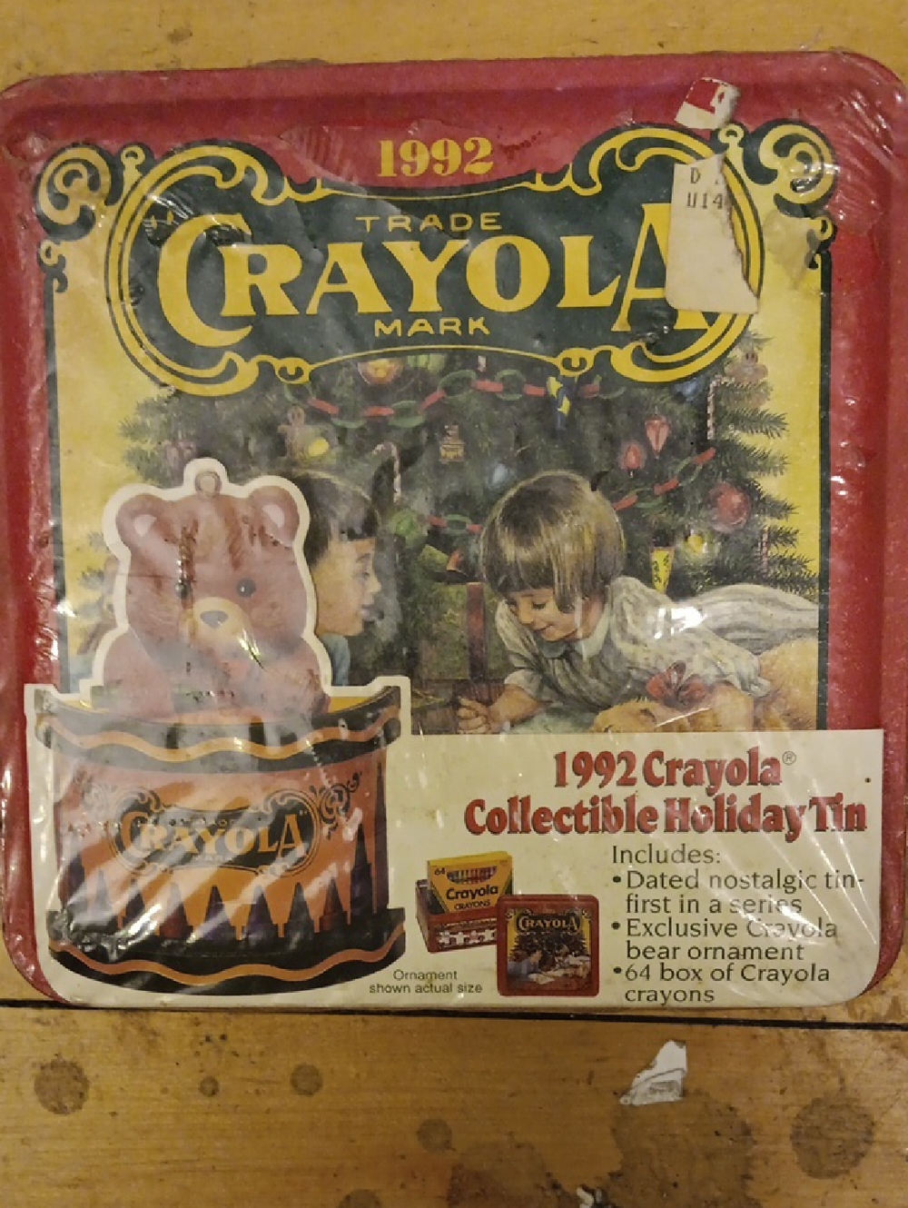 Crayola Green Lettering on Gold Holiday Tin